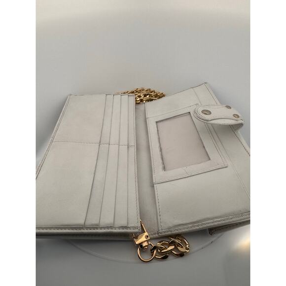 Fendi Zucca Canvas and White Leather Wallet Crossbody with Gold Chain - Picture 2 of 5